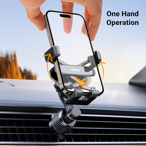 UGREEN Car Phone Holder Vent Phone Mount, Never Blocking Air Vent Clip Cellphone Holder Compatible with iPhone 17 16 15 14 13 12 Pro Max Mini Plus, iPhone 11 SE XS XR 8 7 6 6S Smartphone, Black