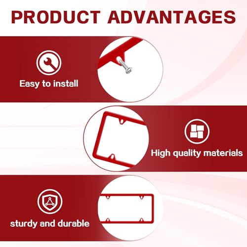 Automotive Universal 2 Pack License Plate Frames Stainless Steel License Plate Holder Covers with Screws Caps Washers Universal 4 Hole Compatible with Car Truck Exterior Accessories, Red - color: Red