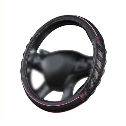Flying Banner car Steering Wheel Cover Faux Leather Massage Universal fit 3D Honeycomb Hole Anti-Slip Sporty 15 Inches (Pink Black) - color: Pink black