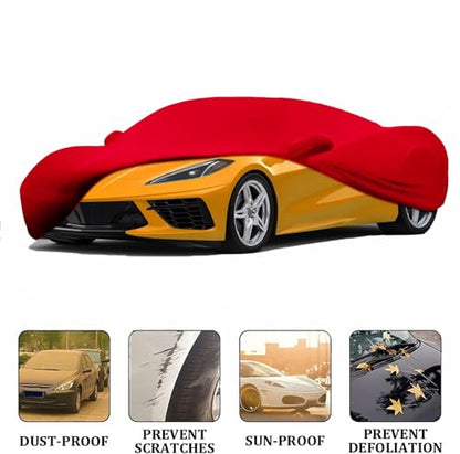 Fit Full Car Cover Dust-Proof Protection Compatible with Chevrolet Corvette C8 2020–2025, Indoor Breathable Car Cover for Dust-Proof, Underground Garage, Car Show(Red)