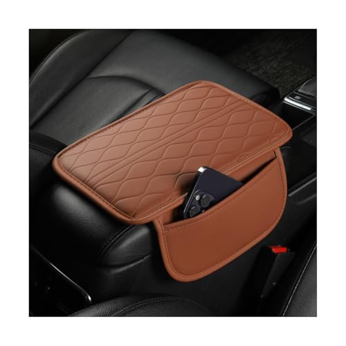 Car Center Console Cover, Leather Vehicle Armrest Seat Box Pad Cushion with 2 Storage Bags, Automotive Interior Arm Rest Protector Accessories, Universal for SUV, Sedan, Truck (Brown) - color: Brown