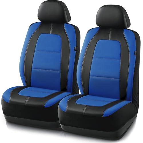 Road Comforts Car Seat Cover, Leather Car Seat Covers, Front Low Back Sport Seat Covers, Airbag Compatible, Universal Fits for Most Cars (Blue) - color: Blue Front Seat, size: Front Seat