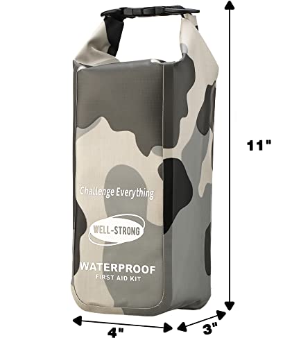 Boat First Aid Kit Waterproof, WELL-STRONG Marine Emergency Kit with Roll Top Dry Bag for Boating Fishing Kayaking – Water-Resistant Contents for Camping & Beach（Camouflage Grey） - color: Ws011-camo