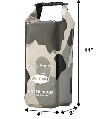 Boat First Aid Kit Waterproof, WELL-STRONG Marine Emergency Kit with Roll Top Dry Bag for Boating Fishing Kayaking – Water-Resistant Contents for Camping & Beach（Camouflage Grey） - color: Ws011-camo