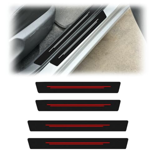Car Door Sill Protector, Carbon Fiber Anti-Scratch Threshold Strips Stickers, Waterproof Front Rear Door Entry Edge Guard, Universal Auto Exterior Decoration Accessories(Red-4PCS) - size: Red-4PCS