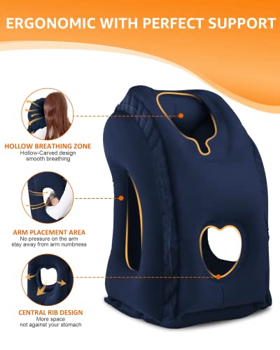 Sunany Travel Pillow, Inflatable Neck Pillow Used for Airplanes/Cars/Buses/Trains/Office Napping with Eye Mask/Earplugs (Blue) - color: Blue