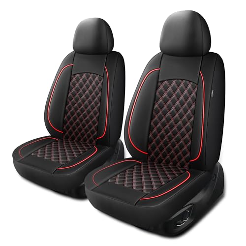 HChengkikz Leather Car Seat Covers,Breathable and Waterproof Napa Leather Automotive Seat Cover, Universal Interior for Cars, Sedans, SUVs, Vans, Trucks (Front Seat, Black + Red) - color: N3 Black Red, size: Front Seat