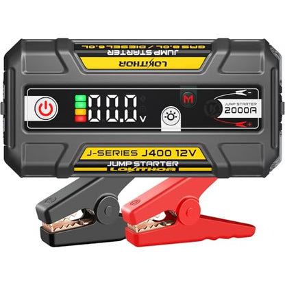 LOKITHOR J400 2000A Jump Starter with ConnectMax Tech,12V Battery Portable Jumper Cable, Lithium Jump Box and Jump Pack for Up to 8.0L Gas and 6.0L Diesel Engines, Power Bank & Smart Digital Screen - color: Yellow