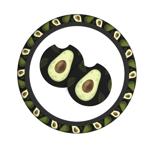 Avocado Steering Wheel Cover With 2 Car Coasters Non Slip Neoprene For Women Men Universal 15 Inch - color: Avocado