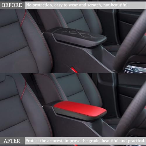 Car Armrest Cover Waterproof Center Console Pad Scratch Resistance Box Cover Anti-Scratch Leather Protector Pad for Chevy Trax 2024 2025 2026 Accessories(Red + Black) - color: Red + Black