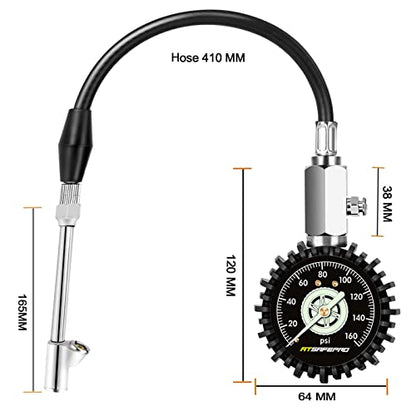 ATsafepro Tire Pressure Gauge 160PSI, Dual Head Air Pressure Gauge for Truck, Semi Truck, ATV, RV & Motorhome with Dually Tires, Heavy Duty Tire Pressure Gauge… - size: 160psi