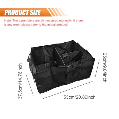 Car Trunk Organizer with Multi-Compartment, Waterproof Oxford Cloth Foldable Cargo Storage Box, Portable Auto Organization for Cars SUVs Trucks (Black)