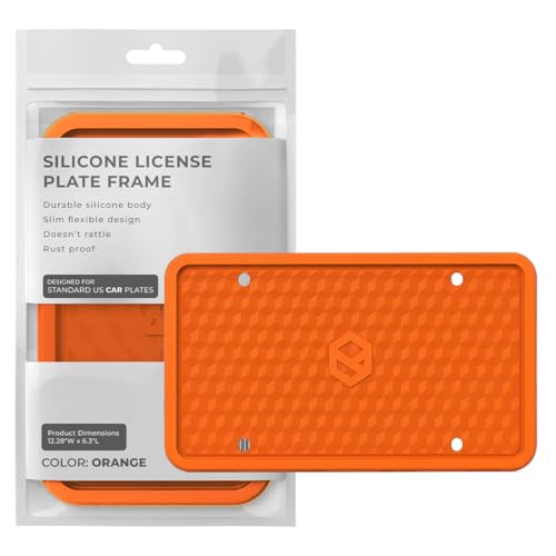 Rightcar Solutions Car Plate Frame, Silicone License Plate Frame, Rust-Proof Rattle-Proof Weather-Proof License Plate Holder for Front or Rear, Orange, 1 Pack - color: Orange