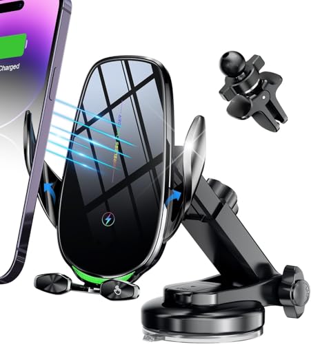 Wireless Car Charger, 15W Fast Wireless Charger for Car Auto-Clamping, Fit for iPhone 15 14 13 12 11 Pro Max Xs, Samsung Galaxy S23 Ultra S22 S21 S20, S10+ S9+ Note 9, etc - color: Deep black