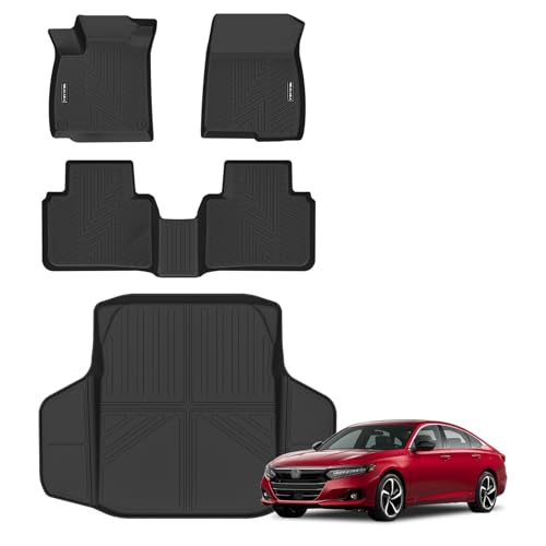 Floor Mats & Cargo Liner for 2018-2021 2022 Honda Accord (Include Hybrid) All Weather Protection TPE Rubber Full Set Automotive Floor Liners for 2020 Accord Accessories, Odorless Anti-Slip, Black - size: 2018-2022 Accord Floor Mats & Cargo Mat