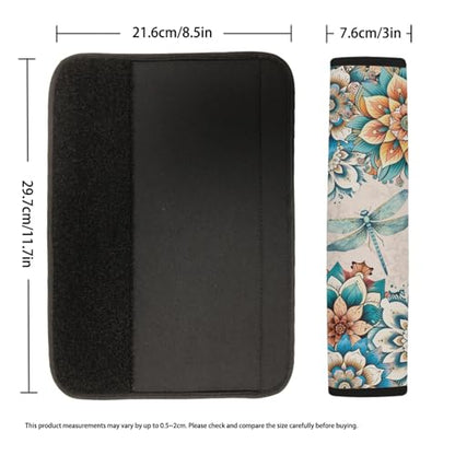 UNICEU Bohemian Floral Dragonfly 2 Piece Car Seat Belt Pads for Women Kids, Neoprene Soft Auto Seatbelt Shoulder Covers Vehicle Accessories, Universal - color: Boho Flower Dragonfly