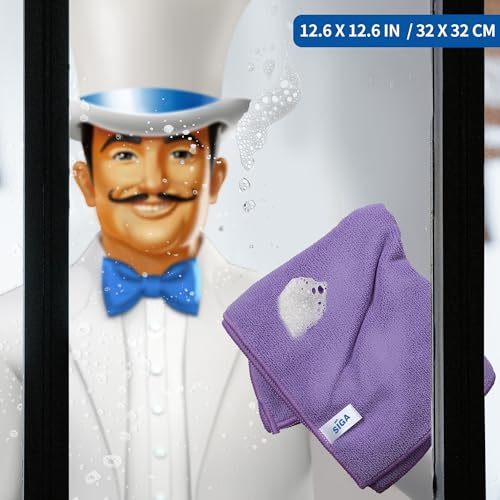 MR.SIGA Microfiber Cleaning Cloths, All-Purpose Microfiber Towels, Streak Free Cleaning Rags, Pack of 12, Purple, Size 32 x 32 cm(12.6 x 12.6 inch) - color: Purple