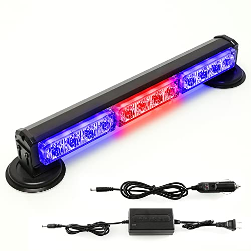 14" Red/Blue Battery Powered Police Firefighter Emergency Strobe Lights Bar for Trucks/Vehicles Rechargeable Wireless Rooftop Mini Hazard Flashing LED Beacon Warning Light w/Magnetic Base - color: #05 Blue/Red/Blue, size: 14 inchs