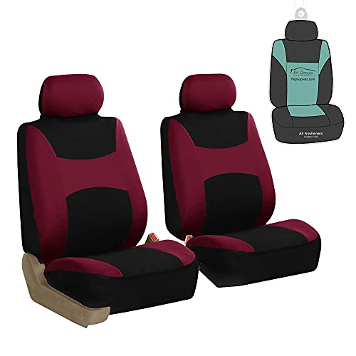 FH Group Light & Breezy Cloth Car Seat Cover Front Set, Airbag Ready with Gift- Universal Fit for Cars Trucks and SUVs (Burgundy/Black) FB030102 - color: Burgundy, size: Front Set