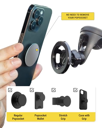 Scosche SMS2WD MagicMount MagSafe Suction Cup Phone Mount for Car Windshield/Dashboard Cell Phone Holder Compatible with Popsocket, Magnetic Stand Compatible with iPhone 17/16/15/14/13/12 & Android - size: 1 Pack, style: Window / Dash Suction