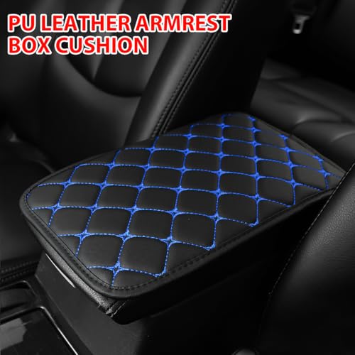 HZEL Car Center Console Cushion Pad, PU Leather Vehicle Armrest Protection Cover, Waterproof Automotive Interior Arm Rest Seat Box Mat Accessories, Universal for SUV, Sedan, Truck (Black/Blue) - color: Black/Blue