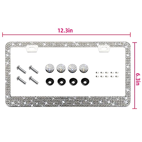 1Pack Bling Rhinestone License Plate Frame for Women，Diamond Sparkly License Plate Frames| Stainless Steel Frames & Over 1200 pcs Finest 14 Facets Black Glass Crystals Premium Diamond+GiftBox (White) - color: White