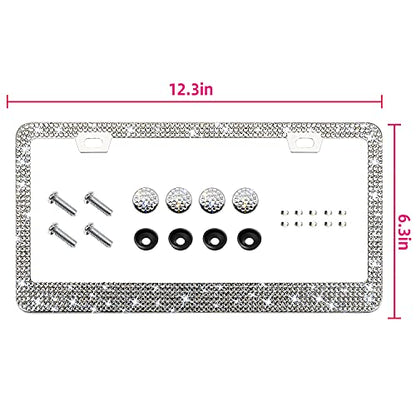 1Pack Bling Rhinestone License Plate Frame for Women，Diamond Sparkly License Plate Frames| Stainless Steel Frames & Over 1200 pcs Finest 14 Facets Black Glass Crystals Premium Diamond+GiftBox (White) - color: White