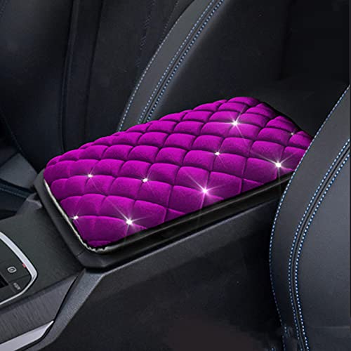 Bling Bling Car Armrest Cover Auto Center Console Protective Cover Luster Crystal Rhinestone Car Arm Rest Cushion Pad Car Interior Accessory (Purple 2) - color: Purple 2