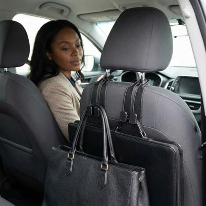 Car Headrest Hooks-4 Pack Heavy Duty Seat Hooks for Car Organizing, Universal Hanging Hooks for Purses Handbags Grocery Bags Coats, No-Slip Durable Car Accessories