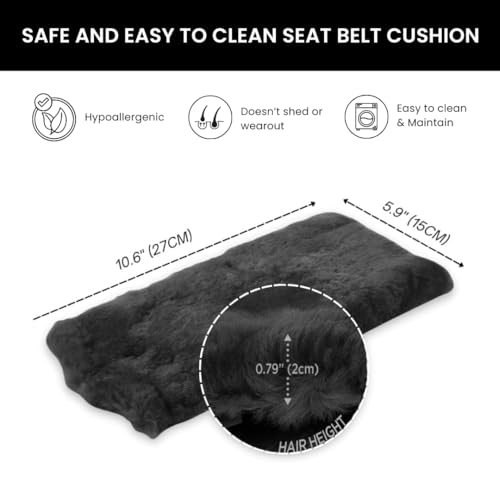 Andalus Genuine Sheepskin Car Seat Belt Cover Pad – Soft Fuzzy, Comfy Fluffy Seatbelt Covers, Shoulder Pad Neck Cushion Protector, Car Accessories for Woman, Man, Girl (Carbon Black, 2-Pack) - color: Carbon Black
