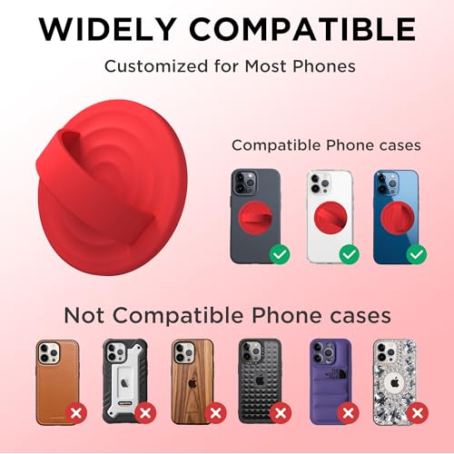 Magnetic Phone Grip Ring Holder, Liquid Silicone Magnet Cell Phone Grip Finger Loop, Compatible with Magsafe, Back of Phone for iPhone 17/16/15/14/13/12 Series, Red - color: Red