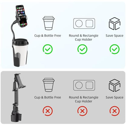 Cup Phone Holder for Car with 360° Adjustable Long Gooseneck, Cell Phone Holder Mount for Car | Truck | Golf Cart Compatible with iPhone & Samsung & All Smartphones