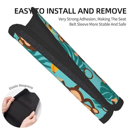 Seat Belt Cover Pad Tropical Palm Leaves Monkey Banana Soft Safety Car Automotive Seat Belt Pads Cushion Shoulder Strap Covers for Cars or Bags, 2 Pcs - color: Tropical Palm Leaves Monkey Banana