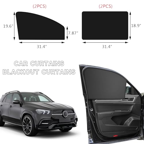 Car Side Window Sun Shades, Shades with Magnets, Shade for Baby, Strong-Light Blocking & UV Protection Privacy Covers Auto Accessories (Double-Sided Black) - color: Black