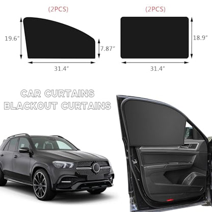 Car Side Window Sun Shades, Shades with Magnets, Shade for Baby, Strong-Light Blocking & UV Protection Privacy Covers Auto Accessories (Double-Sided Black) - color: Black