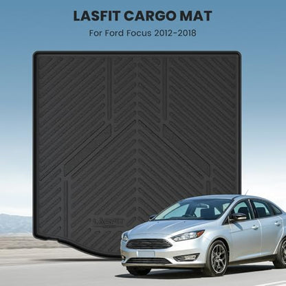 LASFIT Cargo Mat for 2012–2018 Ford Focus Sedan (Gas Models Only, No Subwoofer) Custom Fit All Weather Trunk Liner, Waterproof Heavy Duty Rear Trunk Protector for Cargo Area - style: 11) Focus Sedan| 12-18 | Cargo W/o Subwoofer