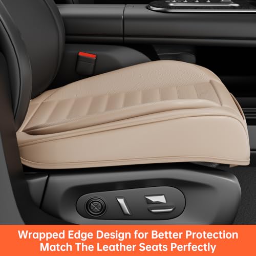 2 Pack Car Bottom Seat Covers, Luxury Leather Front Seat Covers, Breathable and Waterproof Automotive Bottom Seat Covers, Universal Anti-Slip Seat Covers Fit for Most Vehicles (Beige, 2 PCS) - color: Beige-2 PCS