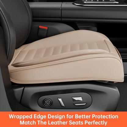 2 Pack Car Bottom Seat Covers, Luxury Leather Front Seat Covers, Breathable and Waterproof Automotive Bottom Seat Covers, Universal Anti-Slip Seat Covers Fit for Most Vehicles (Beige, 2 PCS) - color: Beige-2 PCS
