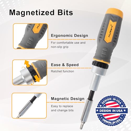 MULWARK Screwdriver Bit Set & Socket Kit, 77-Pieces Ratcheting Screwdriver Set with Case, 77 in 1 Multi Bit Screw Driver for Home DIY, Electronics, Car Emergency and Garage - style: 77PC Combo Set with Precision Tips