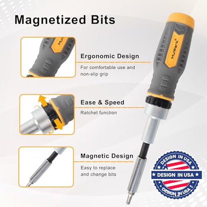 MULWARK Screwdriver Bit Set & Socket Kit, 77-Pieces Ratcheting Screwdriver Set with Case, 77 in 1 Multi Bit Screw Driver for Home DIY, Electronics, Car Emergency and Garage - style: 77PC Combo Set with Precision Tips
