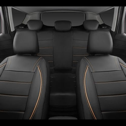 CAR PASS Universal FIT Piping Leather Two Front Seat Covers, Waterproof Faux Leather for SUV Sedan Van Truck, Airbag Compatible,Reserved Opening Holes for Headrest Covers. (Black and Beige) - color: Black Beige