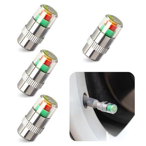 4 PCS Car Tire Pressure Monitor Valve Stem Caps, 2.4Bar 36PSI Tire Pressure Monitor Sensor Indicator, 3 Color Eye Alert Tire Pressure Monitor Valve Caps with Pressure Gauge, Fit for Most Cars - size: 4 PCS