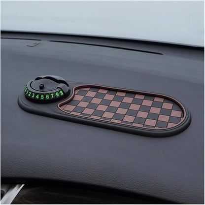 Multifunction Car Anti-Slip Mat Auto Universal Phone Holder, Rotatable Anti Skid Car Dashboard Pad with Temporary Parking Numbe and Large Pad for Phones Sunglasses Keys Gadgets(Style-6) (Brown-Black) - color: Brown-Black