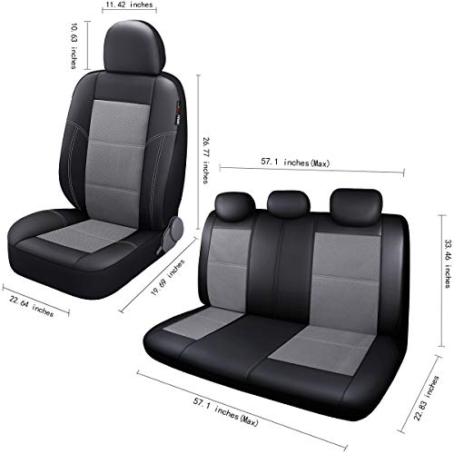 P&J AUTO Leather and Mesh Car Seat Cover Full Set in 9pcs Universal Fit for Cars Trucks Vans & SUVs Airbag Compatible (Grey) - color: Gray