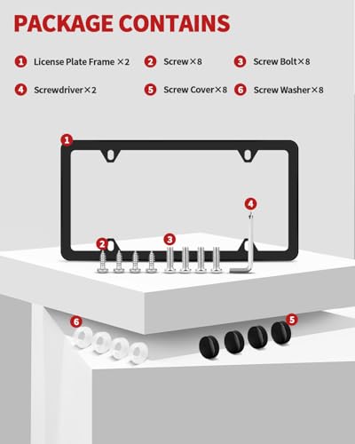 Chrome License Plate Frame Made of Zinc Alloy Metal, Universal Car Accessories,1 Pack License Plate Holder Never Rust and Unbreakable with Metal Screws& Chrome Caps and Screwdriver (2 PCS Black) - color: 2 PCS Black