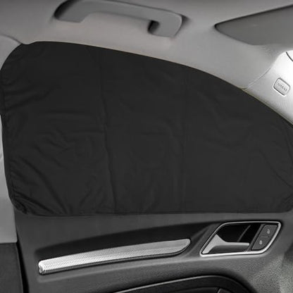 ZATOOTO Car Window Shades - 2 Pcs Black Silk Side Front Protection Covers - Magnetic Privacy Sun Shades Curtain Keeps Cooler for Baby Kids Sleeping - color: Black Faux Silk Flat-Front 2PCS