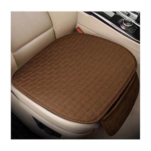KVAEY Linen Back Car Seat Cover, Anti-Slip Long Bottom Rear Seat Cover Protector with Storage Pockets, Breathable Linen Rear Bench Seat Protector Cushion Pad for Most Vehicles (Brown, Front) - color: Brown, size: Front
