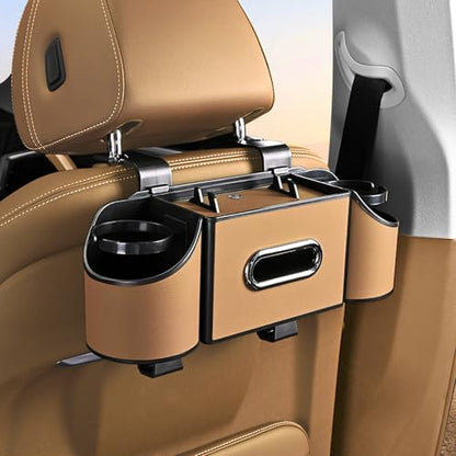 Back Seat Car Organizer,4 in 1 Multifunctional Car Back Seat Storage Box with Drink Cup Holder Tissue Box, for Hold Phone,Snacks, Drinks, Handbag-Light Brown - color: Light Brown