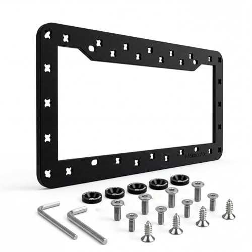 License Plate Frame Compatible with Shoe Charms - Matte Black Premium TPU (Better Than Silicone), DIY Cute Car Accessories for Women, Rattle-Proof with Anti-Theft Stainless Steel Screws - color: Black, size: 1 PC
