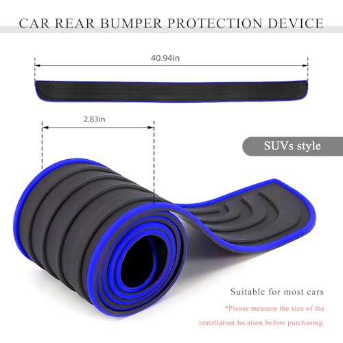 Car Rear Bumper Protector Guard, Anti-Scratch Auto Trunk Door Entry Protection Strip, Non-Slip Rubber Bumper Protective Cover Guard for Most Cars Trucks SUVs (Black & Blue, 41") - color: Black & Blue, 41"